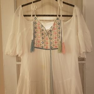 Vintage White French Linen Peekaboo Sleeve Tunic